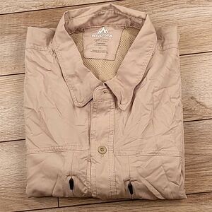 PNUMA Outdoors Solid Tan‎ Beige Polyester Sz XL Mens Hunting Short Sleeve Shirt